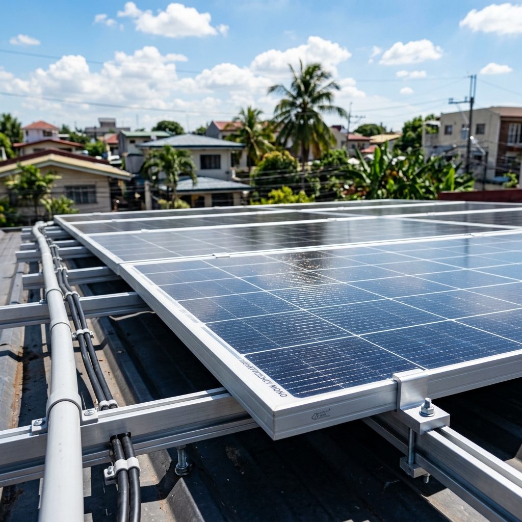 Monocrystalline solar panels close-up